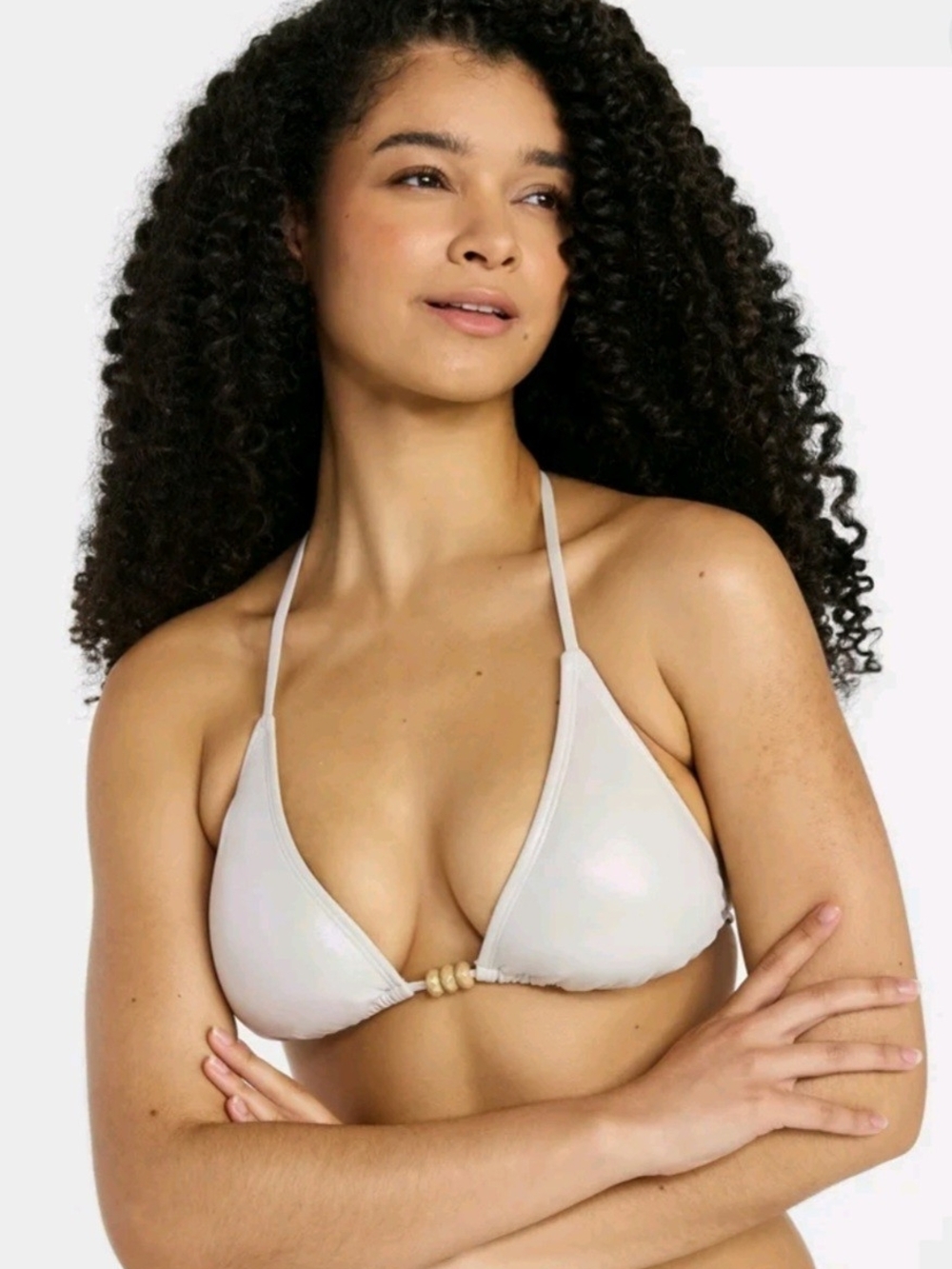 Cream/Tan Triangle Bikini Top with Bead Detail NWT